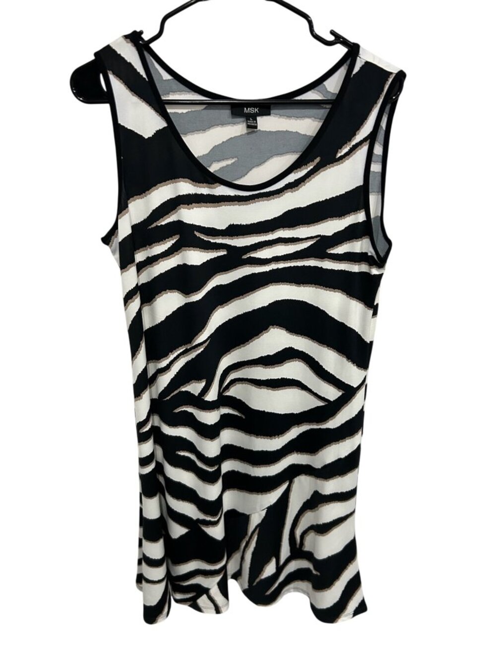 MSK Women's Zebra Print Lightweight Sleeveless Tunic Top Size L MobWife Glam